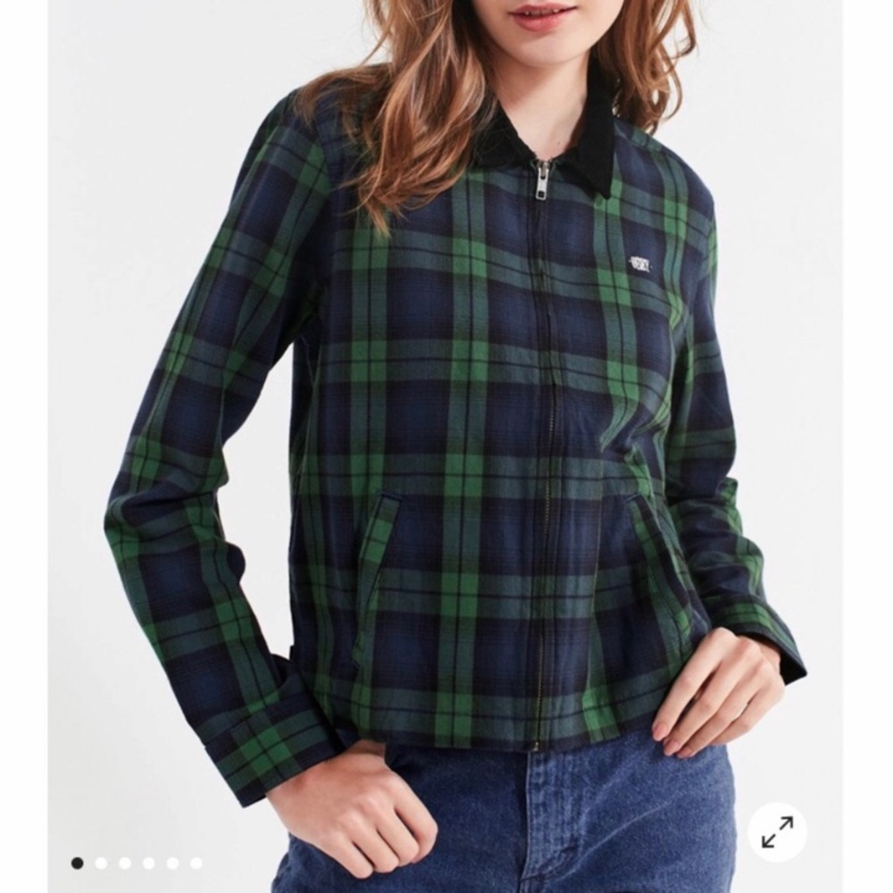 Obey Maddie zip up flannel jacket size small